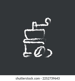 Coffee grinder linear chalk icon. Hand drawing effect. Vector isolated black illustration