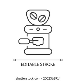 Coffee grinder linear icon. Electric mill for grounding beans. Professional espresso maker. Thin line customizable illustration. Contour symbol. Vector isolated outline drawing. Editable stroke - Powered by Shutterstock - Get 15% off with code: PIKWIZARD15