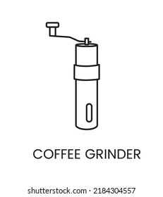 Coffee grinder is a linear vector icon in black.