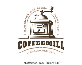 Coffee grinder logo - vector illustration, emblem design on white background