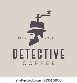 Coffee grinder with mafia mafioso hat gang gangster crime for detective cafe restaurant bar logo design