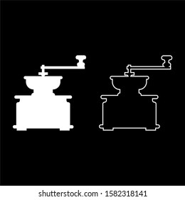 Coffee grinder Mill manual manufacture classic vintage style icon outline set white color vector illustration flat style image