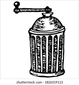 Coffee grinder. Coffee mill. Single doodle vector illustration. Hand drawing 
