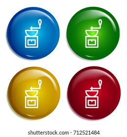Coffee grinder multi color gradient glossy badge icon set. Realistic shiny badge icon or logo mockup