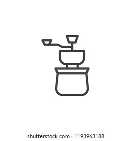 Coffee Grinder outline icon. linear style sign for mobile concept and web design. Handle grinder simple line vector icon. Symbol, logo illustration. Pixel perfect vector graphics