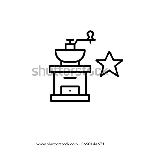 Coffee grinder and star. VIP order, signature blends. Pixel perfect, editable stroke vector icon