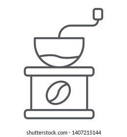 Coffee grinder thin line icon, drink and equipment, coffe milling sign, vector graphics, a linear pattern on a white background, eps 10.