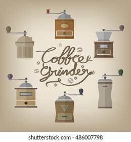 Coffee Grinder Vector icon Flat Set