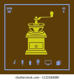 Coffee grinder vector icon. Illustration on a Flat design style. Suitable for logo of cafe, coffee shop, caffeine, menu