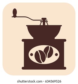 Coffee grinder vector icons, grain, on a beige background