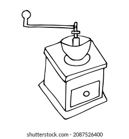 Coffee grinder vector illustration, hand drawing doodle