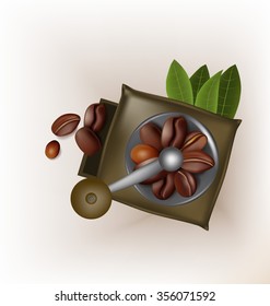 Coffee grinder vintage design and coffee beans