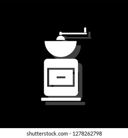 Coffee grinder. White flat simple icon with shadow