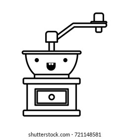 coffee grinding with crank in front view monochrome kawaii silhouette vector illustration