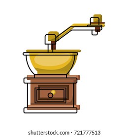coffee grinding with crank in front view colorful watercolor silhouette vector illustration