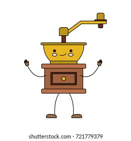 coffee grinding with crank in front view cartoon colorful silhouette vector illustration