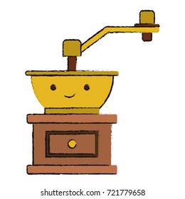 coffee grinding with crank in front view colorful kawaii blurred silhouette vector illustration