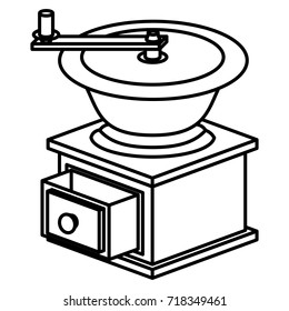 coffee grinding with crank side view monochrome silhouette vector illustration