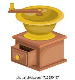 coffee grinding with crank side view in realistic colorful silhouette on white background vector illustration