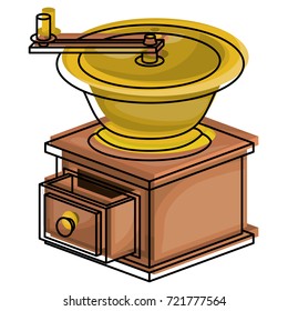 coffee grinding with crank side view colorful watercolor silhouette vector illustration