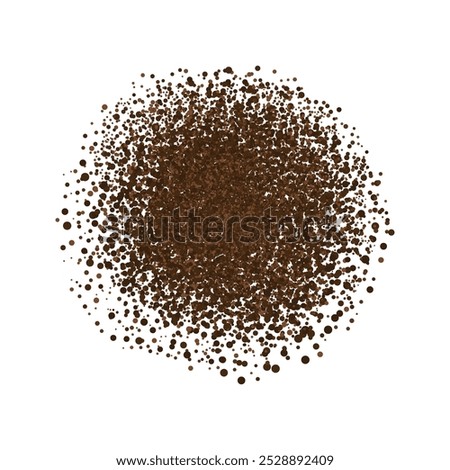 Coffee ground speckles powder, cocoa top view. Grainy bean with particles textured stain. Brown chocolate dust. grains and granules shape