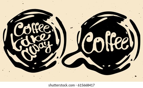 Coffee hand draw circle logo illustration with lettering