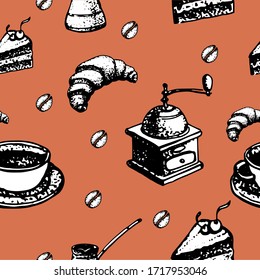Coffee hand drawn color pattern