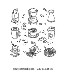 coffee hand drawn doodle illustrations vector set