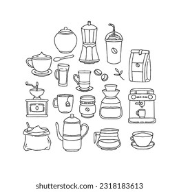 coffee hand drawn doodle illustrations vector set