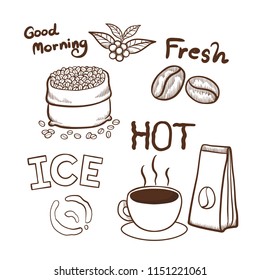 Coffee hand drawn doodles elements vector illustration 