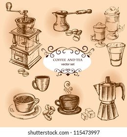 Coffee hand drawn elements. Set of drawings for design