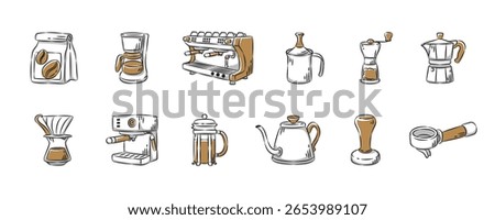 Coffee hand drawn icon collection. Set 3 of 3. Editable stroke. Vector illustration.