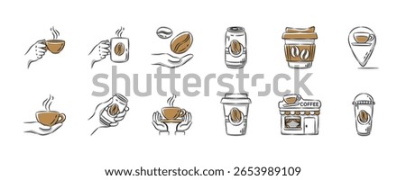 Coffee hand drawn icon collection. Set 2 of 3. Editable stroke. Vector illustration.