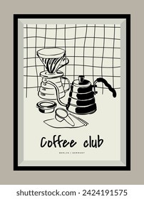 Coffee hand drawn illustration in a poster frame for wall art gallery