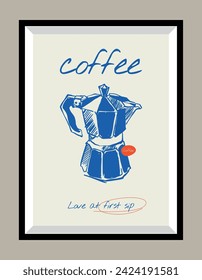 Coffee hand drawn illustration in a poster frame for wall art gallery