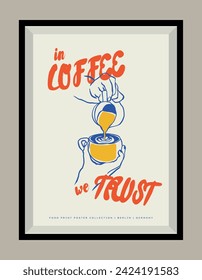 Coffee hand drawn illustration in a poster frame for wall art gallery