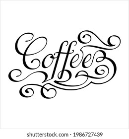 Coffee Hand Drawn Pen Ink Style, Coffee Word Handwritten Vector Art Illustration