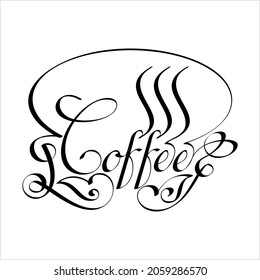 Coffee Hand Drawn Pen Ink Style, Coffee Word Handwritten Vector Art Illustration