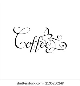 Coffee Hand Drawn Pen Ink Style, Coffee Word Handwritten Vector Art Illustration