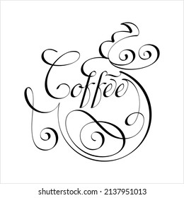 Coffee Hand Drawn Pen Ink Style, Coffee Word Handwritten Vector Art Illustration