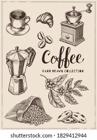 coffee hand drawn set vector art illustration  coffee vintage sketch 
