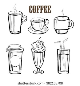 Coffee. Hand drawn Vector Illustration Collection Set