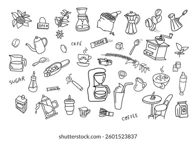 Coffee. Hand drawn vector isolated set.