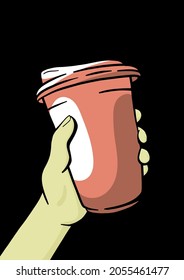 Coffee. hand hold glass of coffee. Vector Illustration 