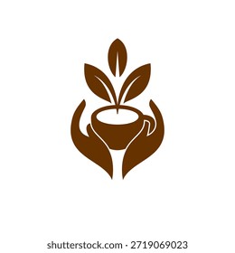 ícone de logotipo de café e mão café orgânico torrado