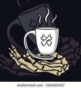 Café con sombra de mano y realce ilustración de camisetas vectoriales gráficas	