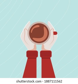 Coffee in hand. Winter illustration