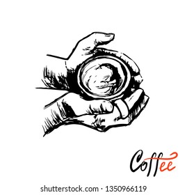 coffee, hands holding a cup, vector 3d illustration isolated