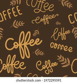 Coffee handwriting calligraphy is pattern , isolated on a brown  background, Vector EPS 10