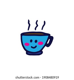 Coffee Happiness in Kawaii Style: Elevate your designs with this charming kawaii-style emoticon enjoying a steaming cup of coffee. Inject joy and positivity into your projects with this sweet design